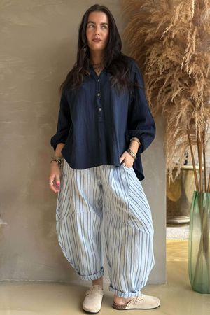 Laurie Cushion Cotton Blouse Navy